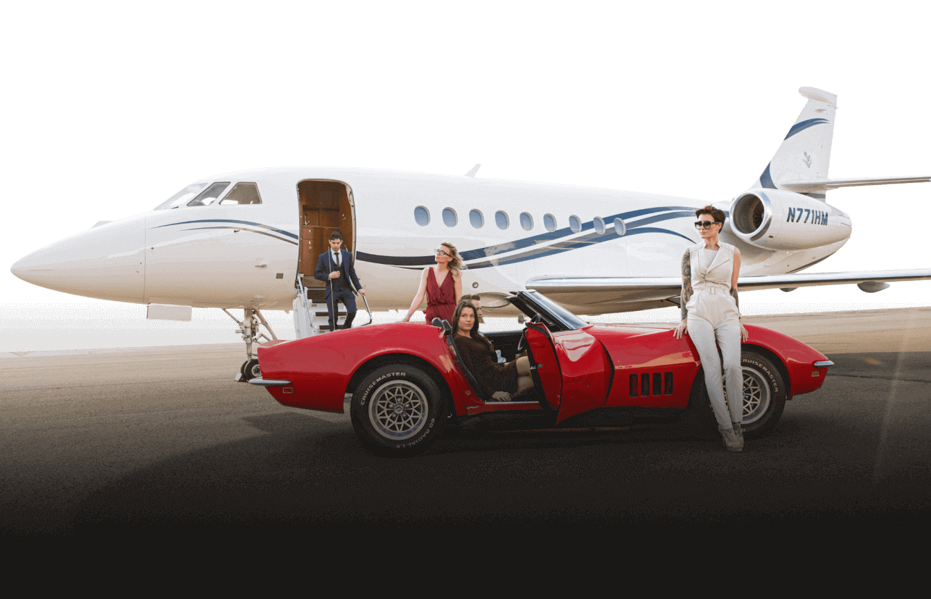 Private Jet with red car and models